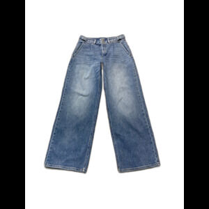 Kancan Paperbag Waist Jeans Pleated High Rise Front Belt Wide Leg Denim 7/27